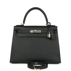 Hermes Kelly Sellier 28 Black Epsom Palladium Hardware