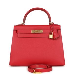 Hermes Kelly Sellier 28 Rouge Casaque Epsom Gold Hardware (MAC-H-K-250919-5)