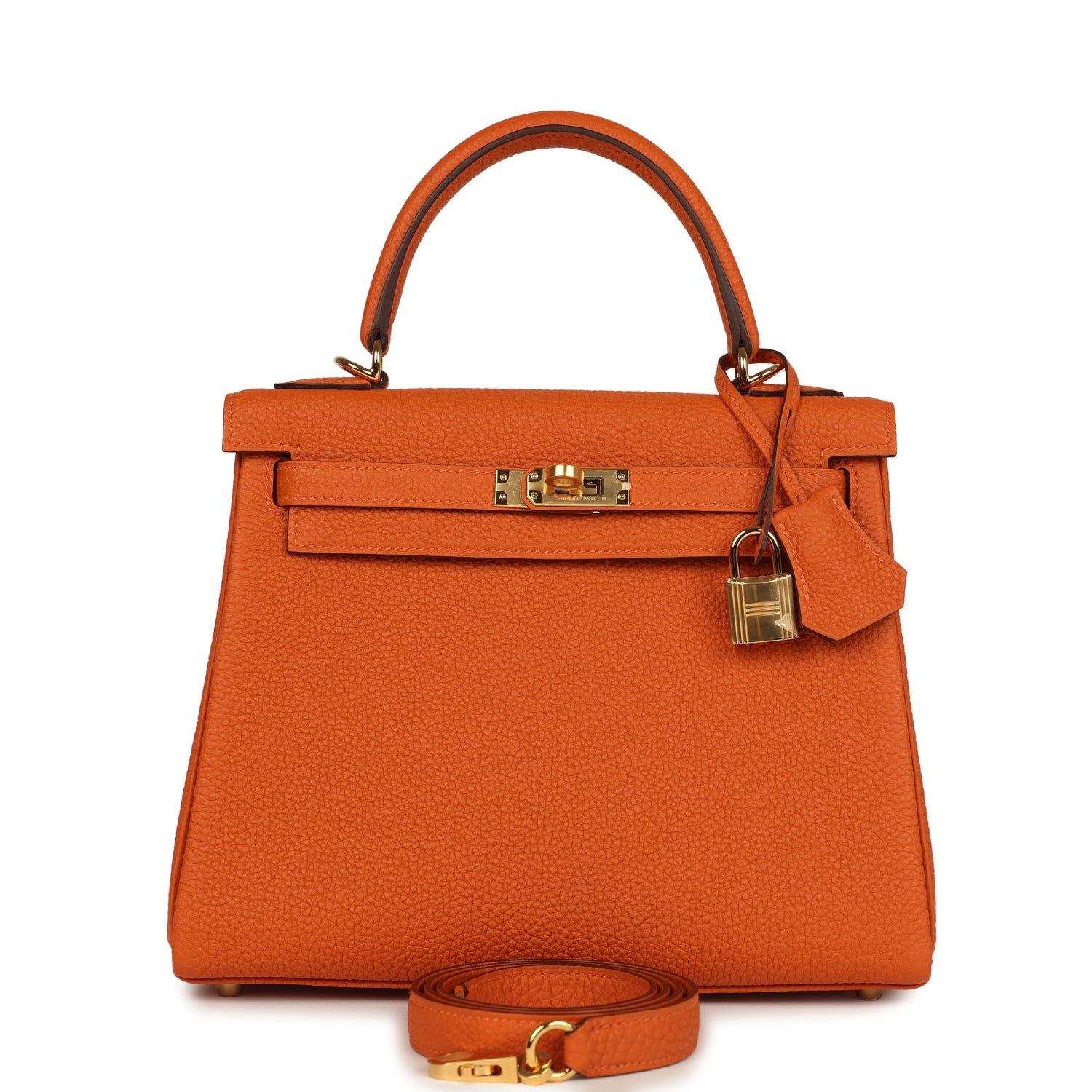 Hermes Special Order (HSS) Kelly Retourne 25 Orange Verso Togo Gold Hardware