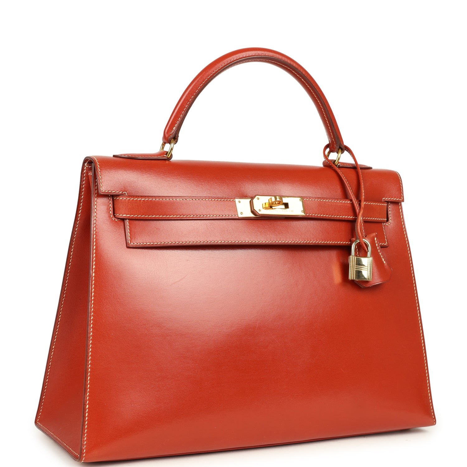 Vintage Hermes Kelly Sellier 32 Brique Box Gold Hardware - Image 2