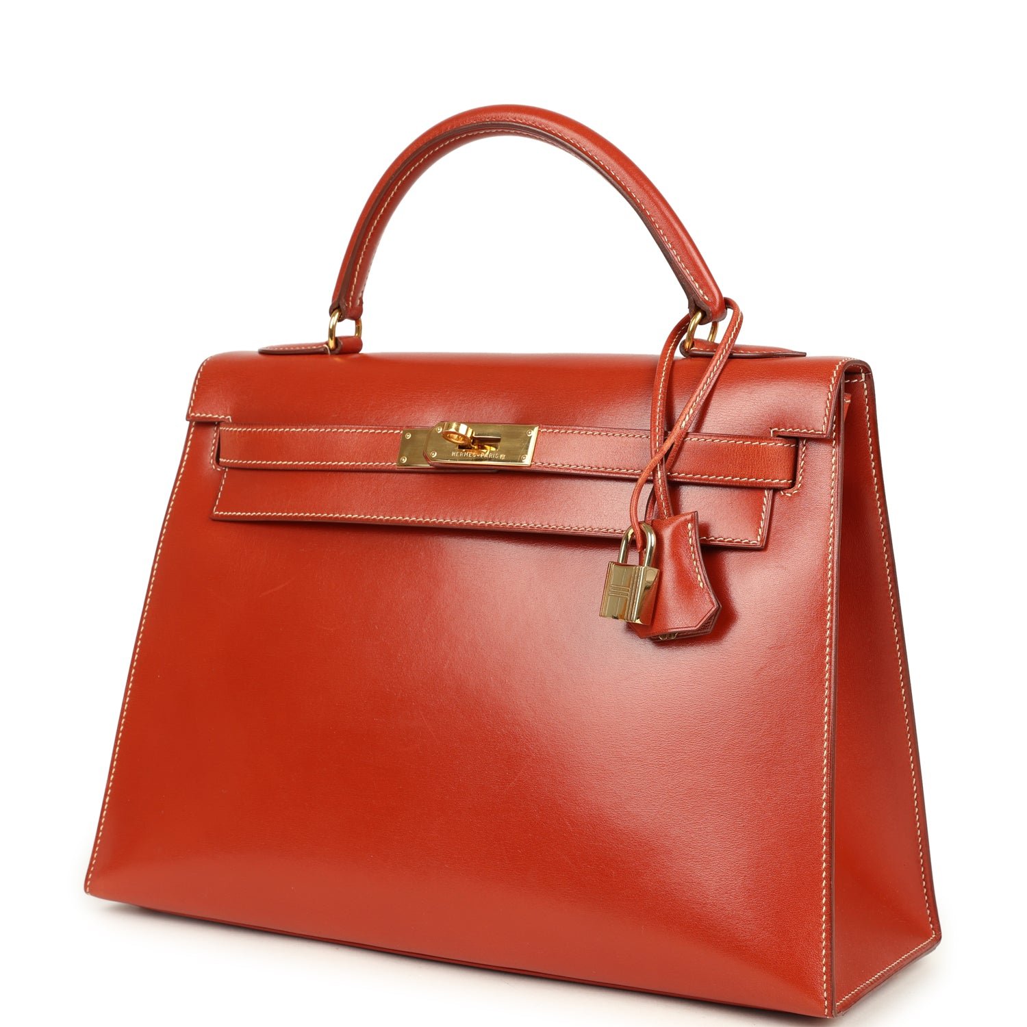 Vintage Hermes Kelly Sellier 32 Brique Box Gold Hardware - Image 5