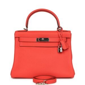 Hermes Kelly Retourne 28 Rose Texas Clemence Palladium Hardware (MAC-H-K-251121-2)