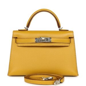 Hermes Kelly Sellier 20 Jaune Ambre Verso Chèvre Mysore Palladium Hardware (MAC-H-K-251122-2)