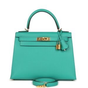 Hermes Kelly Sellier 28 Vert Jade Epsom Gold Hardware