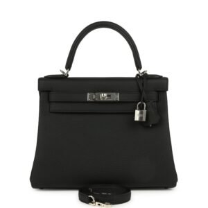 Hermes Kelly Retourne 28 Black Togo Palladium Hardware