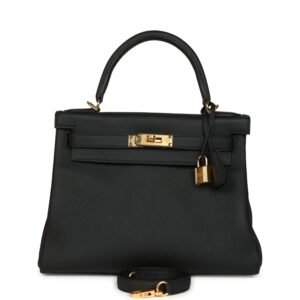 Hermes Kelly Retourne 28 Black Togo Gold Hardware