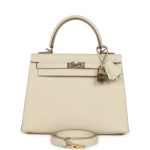 Hermes Kelly Sellier 25 Craie Epsom Permabrass Hardware