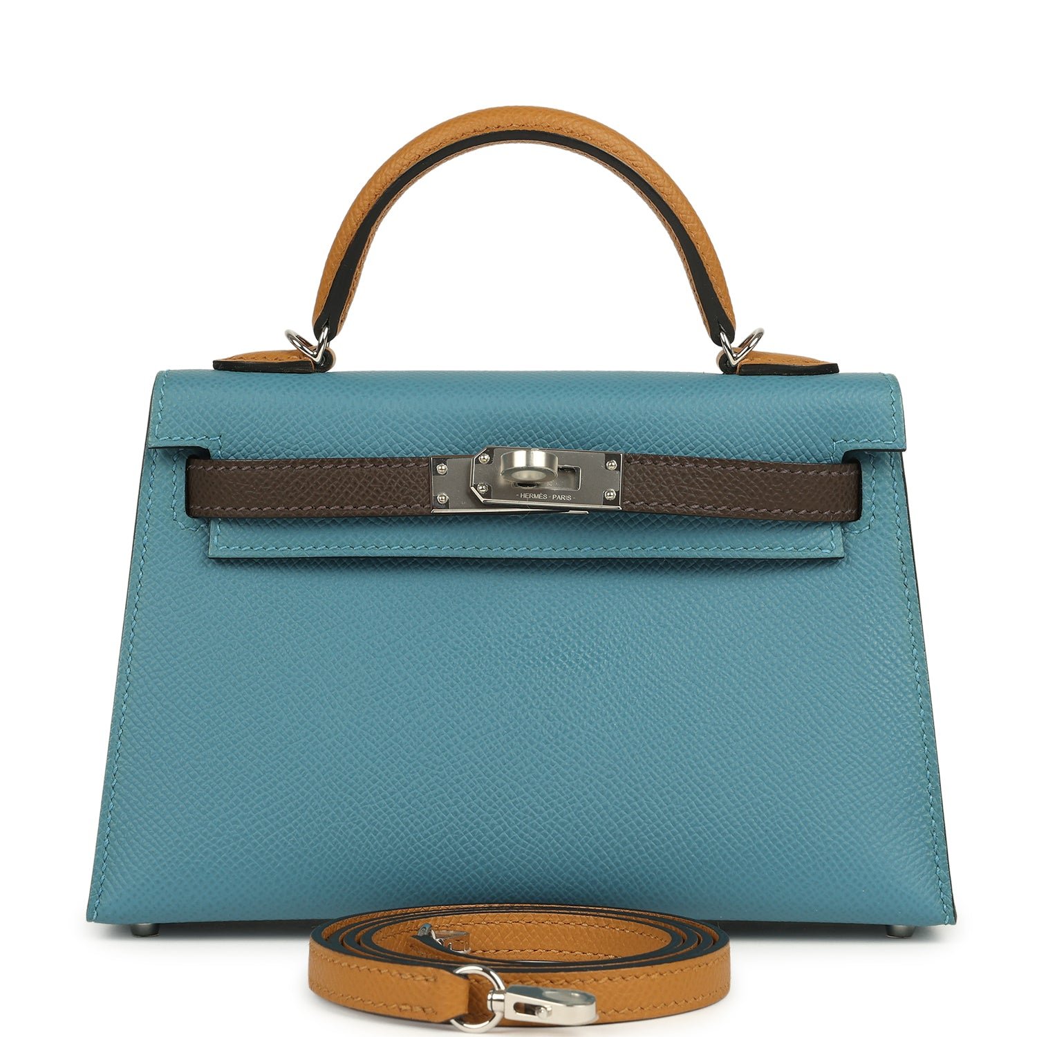 Hermes Kelly Sellier 20 Tri-color Blue Jean, Sesame, Ecorce Epsom Palladium Hardware