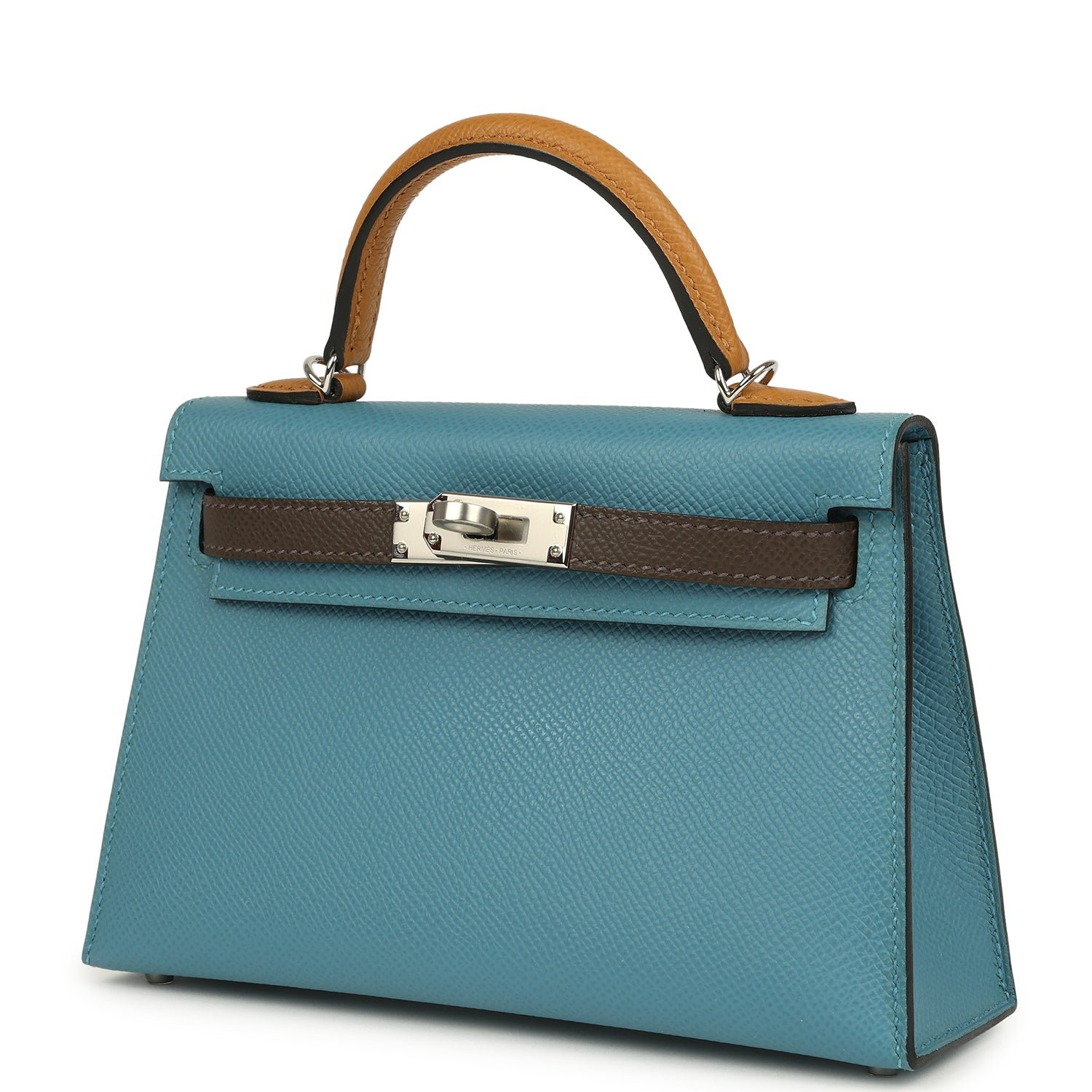 Hermes Kelly Sellier 20 Tri-color Blue Jean, Sesame, Ecorce Epsom Palladium Hardware - Image 5