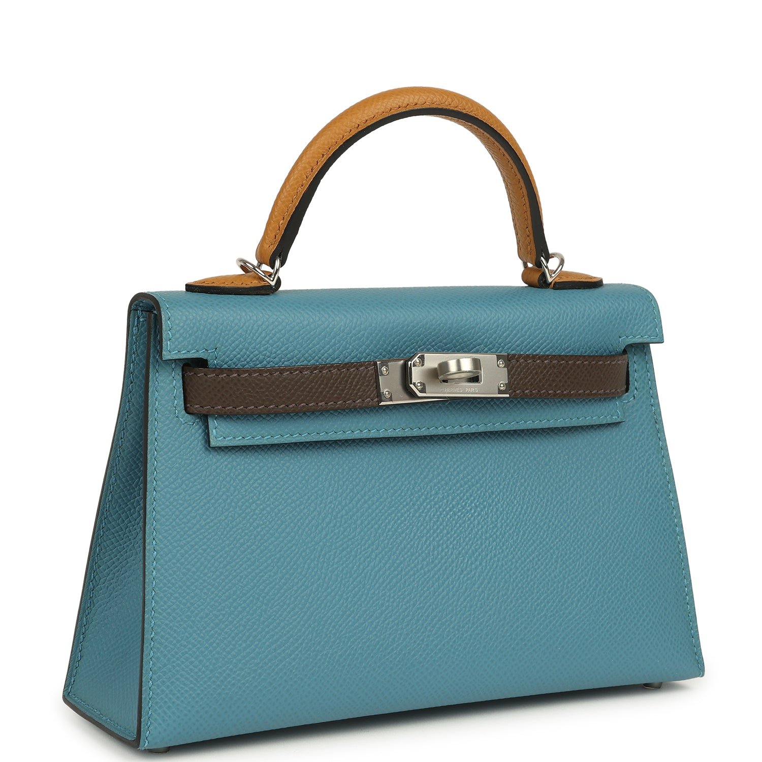 Hermes Kelly Sellier 20 Tri-color Blue Jean, Sesame, Ecorce Epsom Palladium Hardware - Image 2