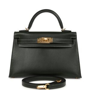 Hermes Kelly Sellier 20 Vert Fonce Box Gold Hardware