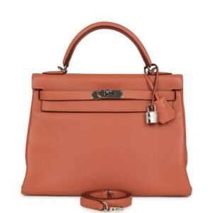 Hermes Kelly Retourne 32 Rose Tea Clemence Palladium Hardware
