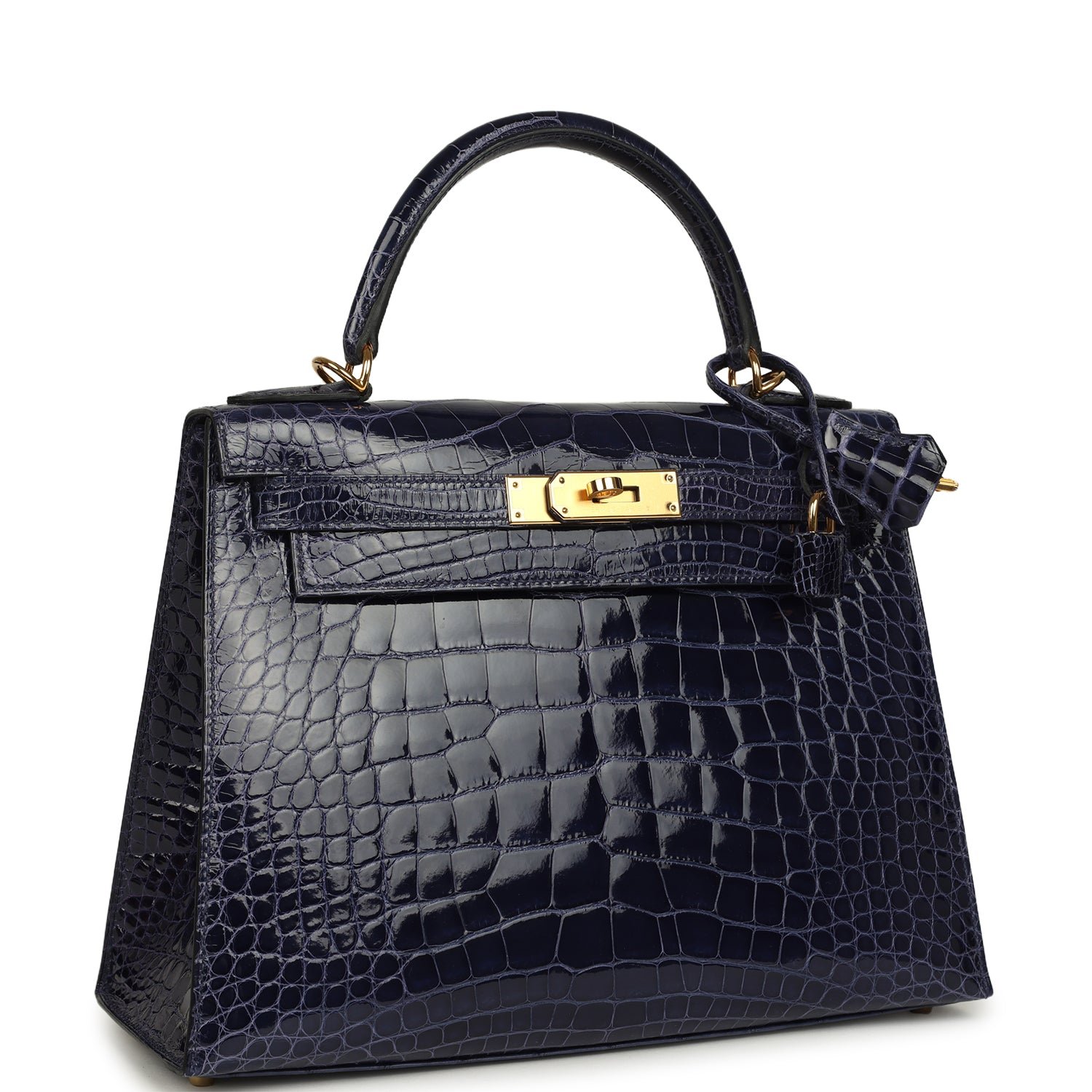 Hermes Kelly Sellier 28 Bleu Encre Shiny Alligator Gold Hardware - Image 2
