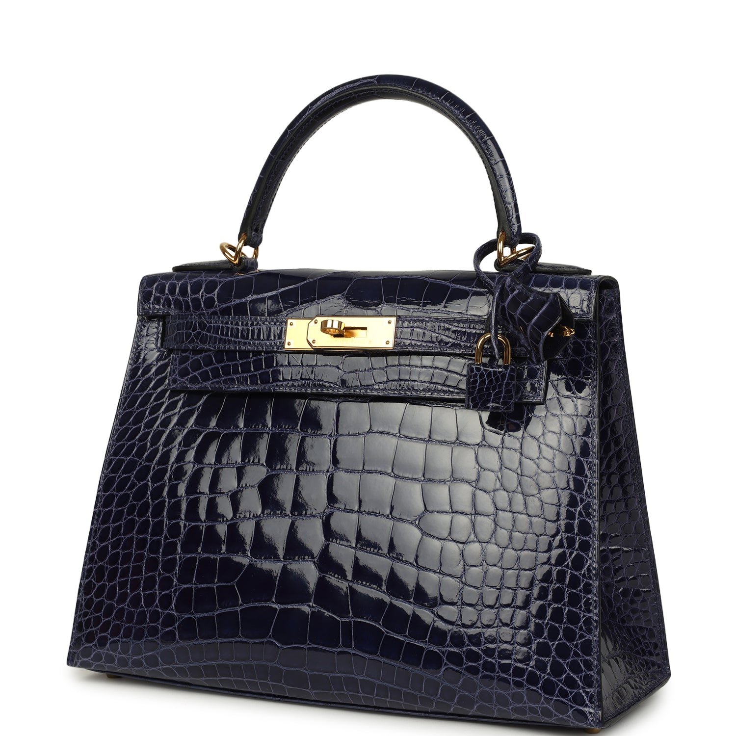 Hermes Kelly Sellier 28 Bleu Encre Shiny Alligator Gold Hardware - Image 5