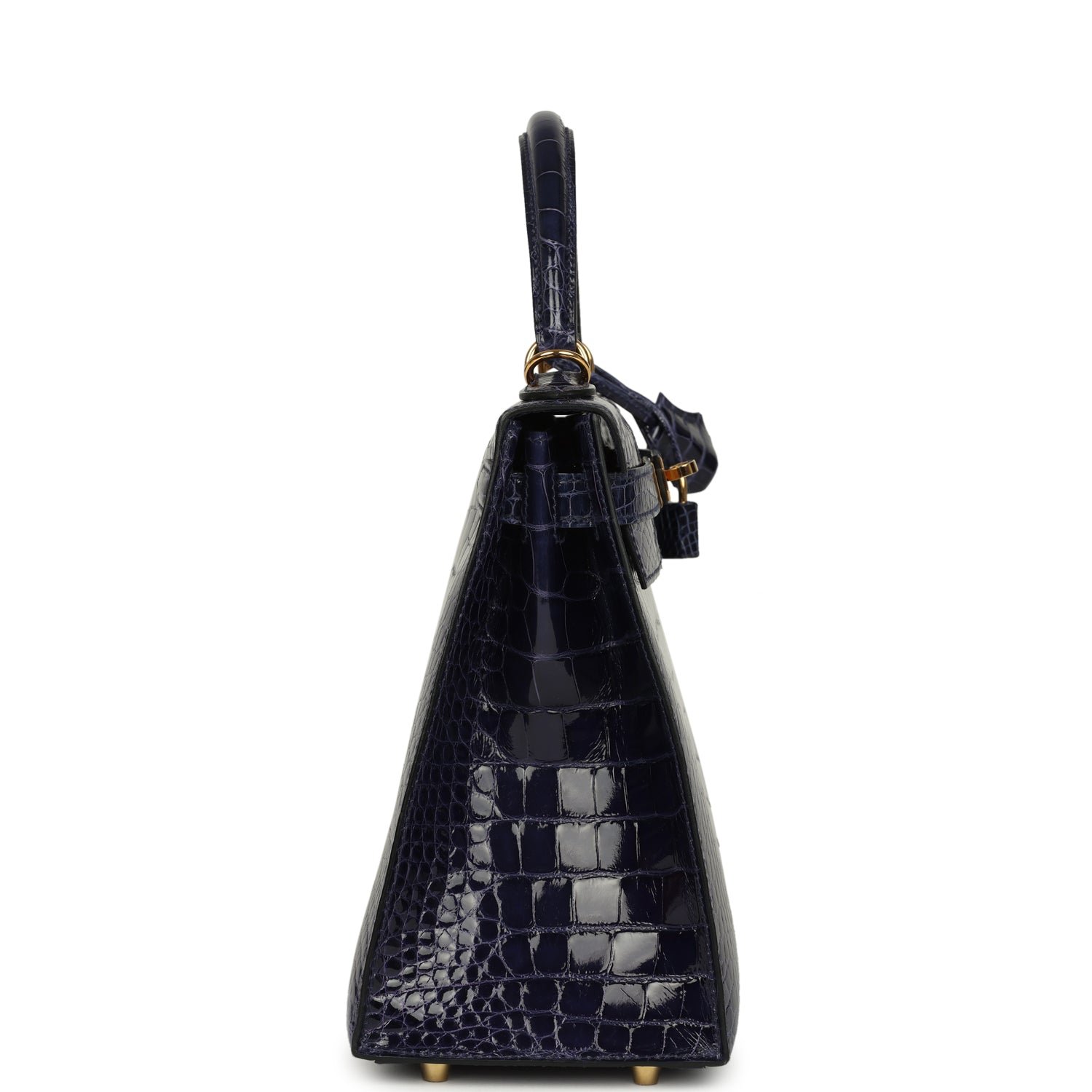 Hermes Kelly Sellier 28 Bleu Encre Shiny Alligator Gold Hardware - Image 3