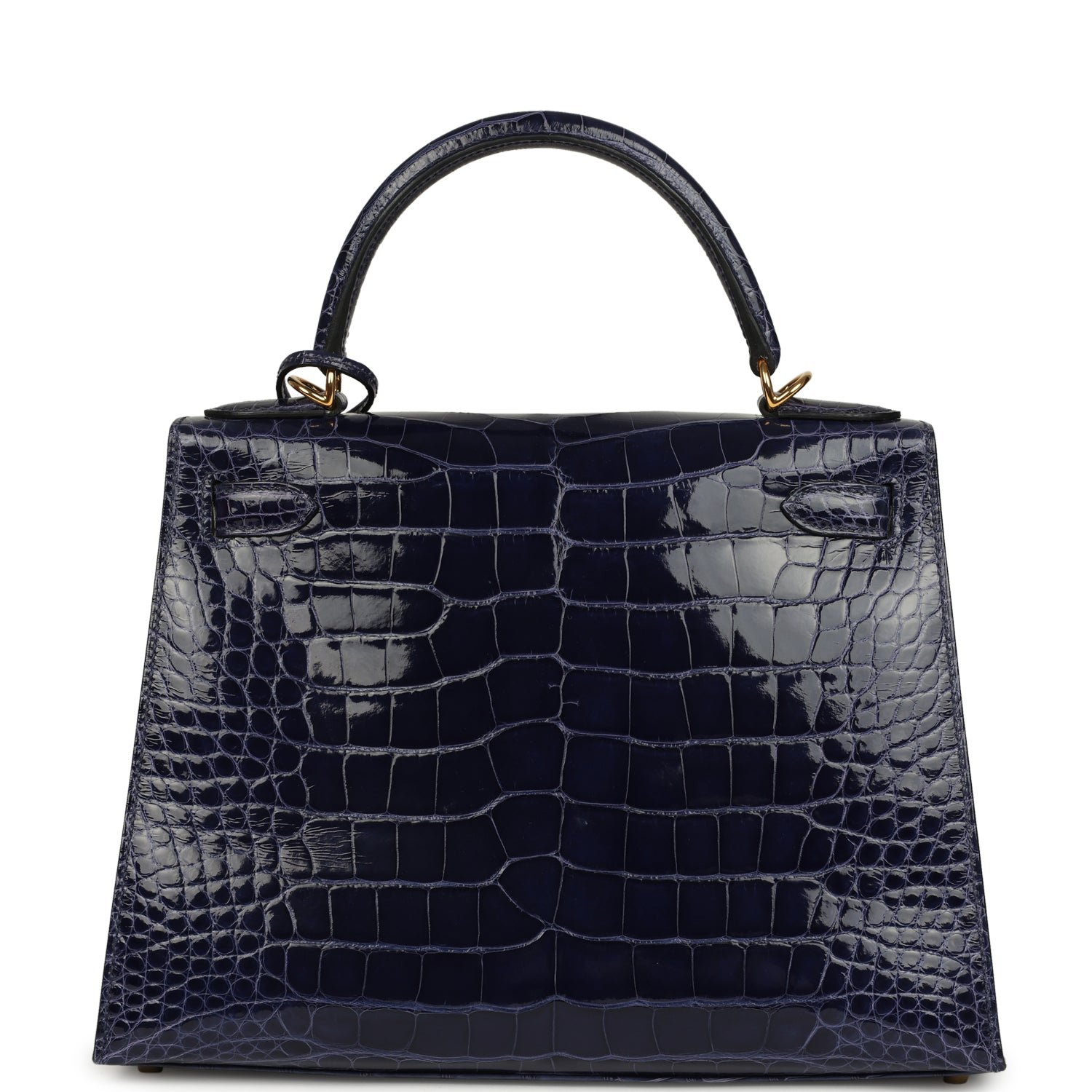 Hermes Kelly Sellier 28 Bleu Encre Shiny Alligator Gold Hardware - Image 4