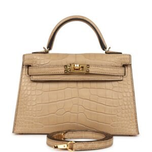 Hermes Kelly Sellier 20 Chai Matte Alligator Gold Hardware