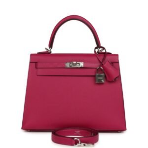 Hermes Kelly Sellier 25 Rose Pourpre Madame Palladium Hardware