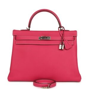 Hermes Candy Kelly Retourne 35 Rose Tyrien Epsom Palladium Hardware