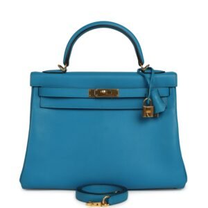 Hermes Kelly Retourne 32 Bleu Zanzibar Evercolor Gold Hardware