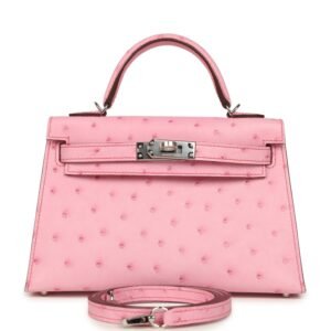 Hermes Kelly Sellier 20 Bubblegum Ostrich Boreal Palladium Hardware