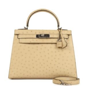 Hermes Kelly Sellier 28 Parchemin Ostrich Palladium Hardware