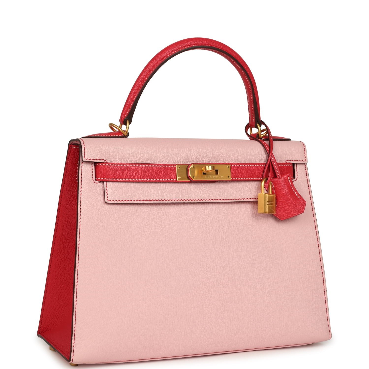 Hermes Special Order (HSS) Kelly Sellier 28 Rose Sakura, Rose Extreme Chevre Brushed Gold Hardware - Image 2