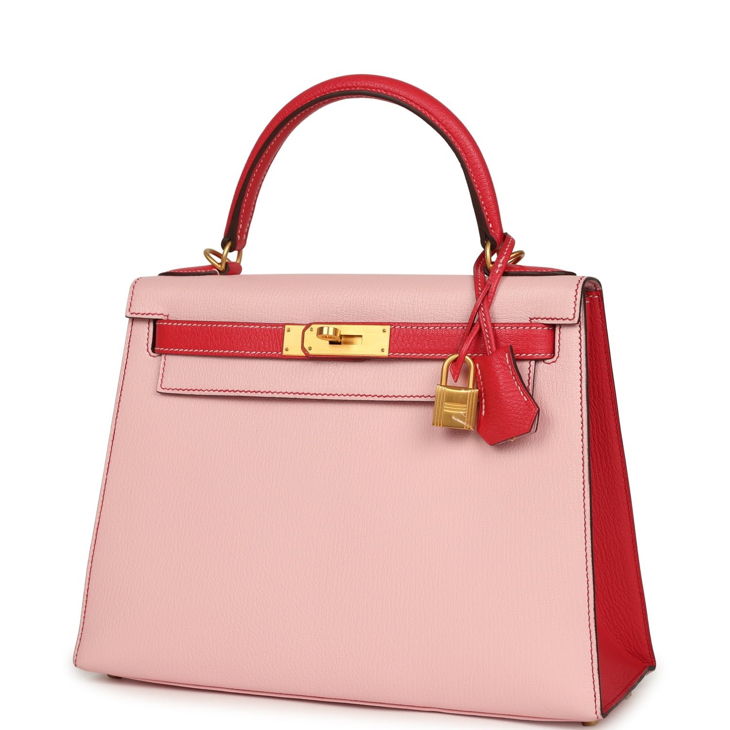 Hermes Special Order (HSS) Kelly Sellier 28 Rose Sakura, Rose Extreme Chevre Brushed Gold Hardware - Image 5