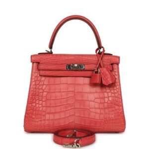 Hermes Kelly Retourne 25 Bougainvillea Matte Alligator Palladium Hardware