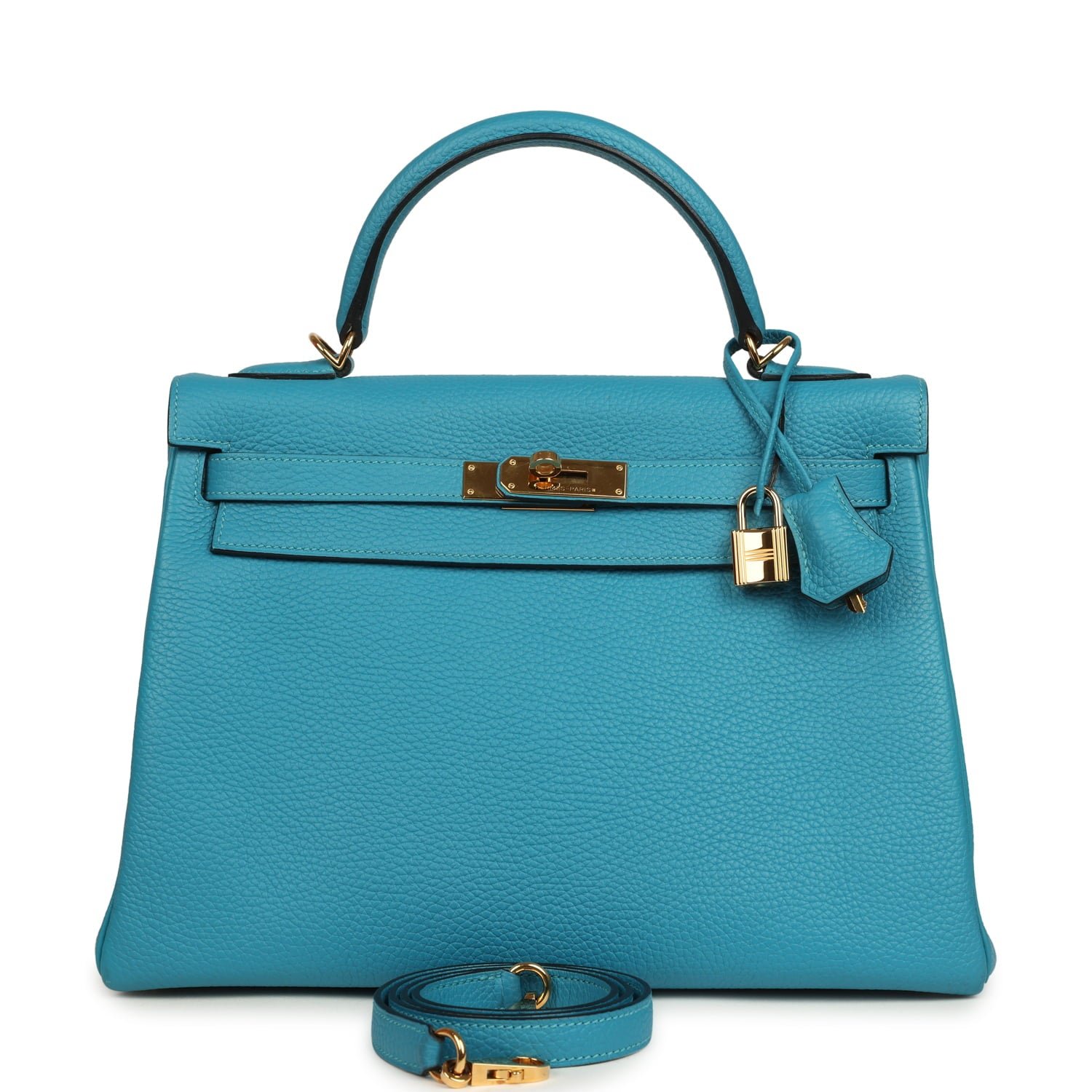 Hermes Kelly Retourne 32 Turquoise Clemence Gold Hardware