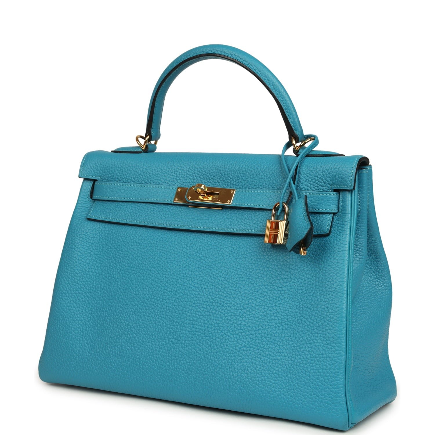Hermes Kelly Retourne 32 Turquoise Clemence Gold Hardware - Image 5