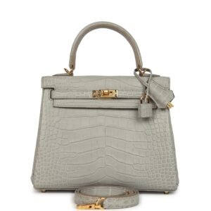 Hermes Kelly Retourne 25 Gris Perle Matte Alligator Gold Hardware