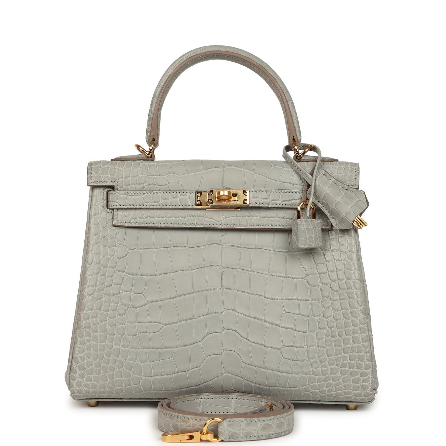 Hermes Kelly Retourne 25 Gris Perle Matte Alligator Gold Hardware