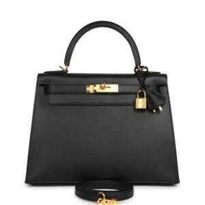 Hermes Kelly Sellier 28 Black Sombrero Gold Hardware (MAC-H-K-260414-3)