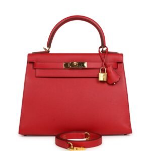 Hermes Kelly Sellier 28 Rouge Casaque Epsom Gold Hardware (MAC-H-K-260415-1-CP)