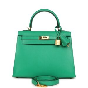 Hermes Kelly Sellier 25 Vert Vertigo Chevre Chamkila Gold Hardware