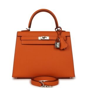 Hermes Kelly Sellier 25 Orange Epsom Palladium Hardware