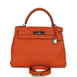 Hermes Kelly Retourne 28 Orange Togo Palladium Hardware