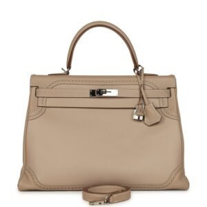 Hermes Ghillies Kelly Retourne 35 Argile Swift and Grain D'H Palladium Hardware