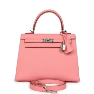 Hermes Kelly Sellier 25 Rose Confetti Epsom Palladium Hardware