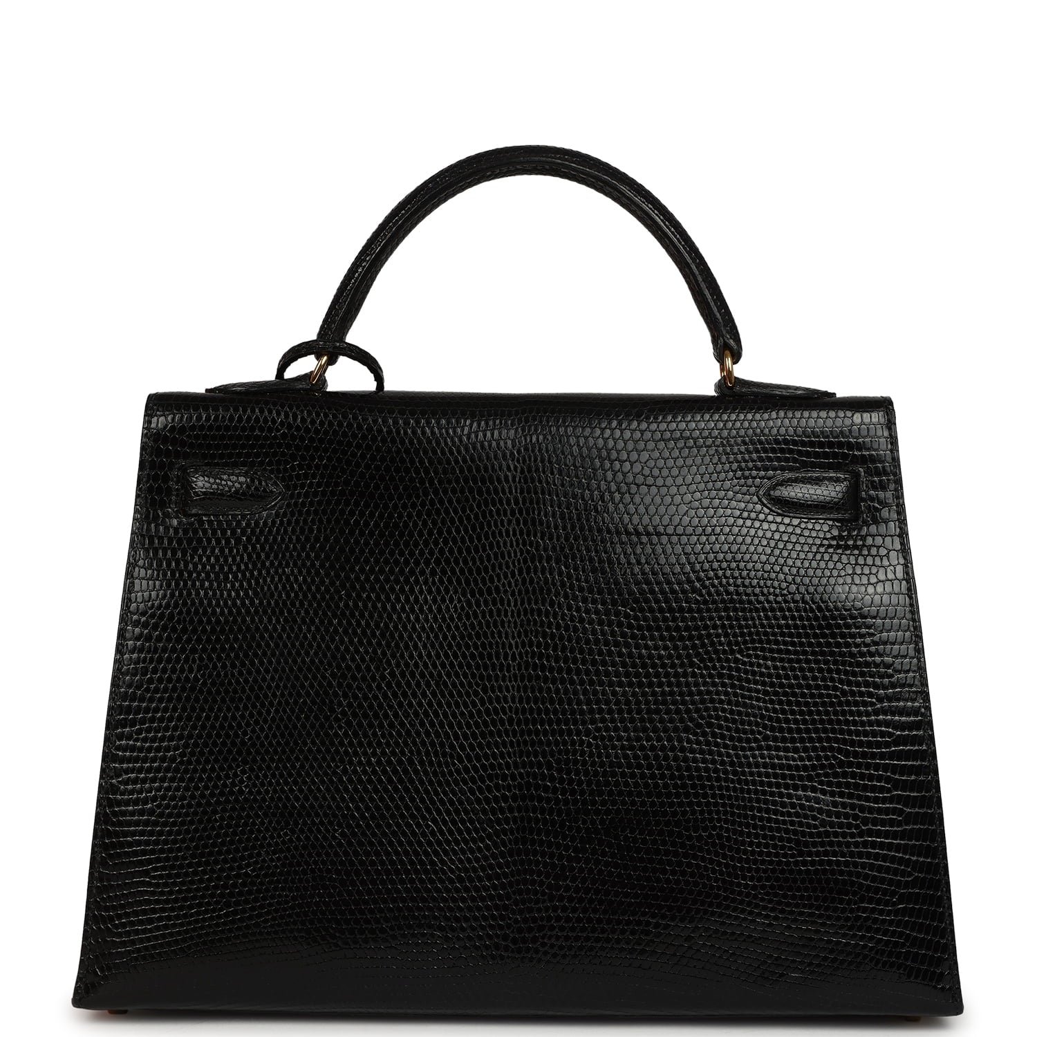 Vintage Hermes Kelly Sellier 32 Black Shiny Varanus Niloticus Lizard Gold Hardware - Image 4