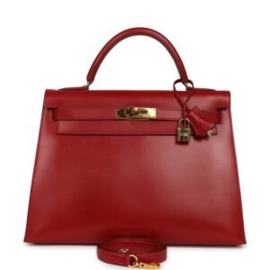 Vintage Hermes Kelly Sellier 32 Rouge Vif Box Gold Hardware (MAC-H-K-260508-4)