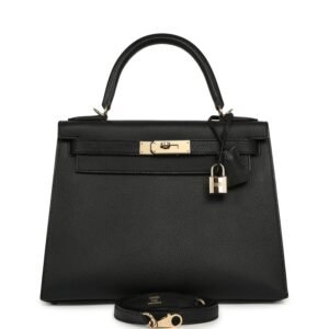 Hermes Special Order (HSS) Kelly Sellier 28 Black Chevre Mysore Permabrass Hardware