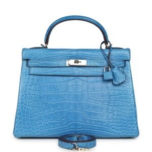 Hermes Kelly Retourne 32 Bleu Mykonos Matte Alligator Palladium Hardware