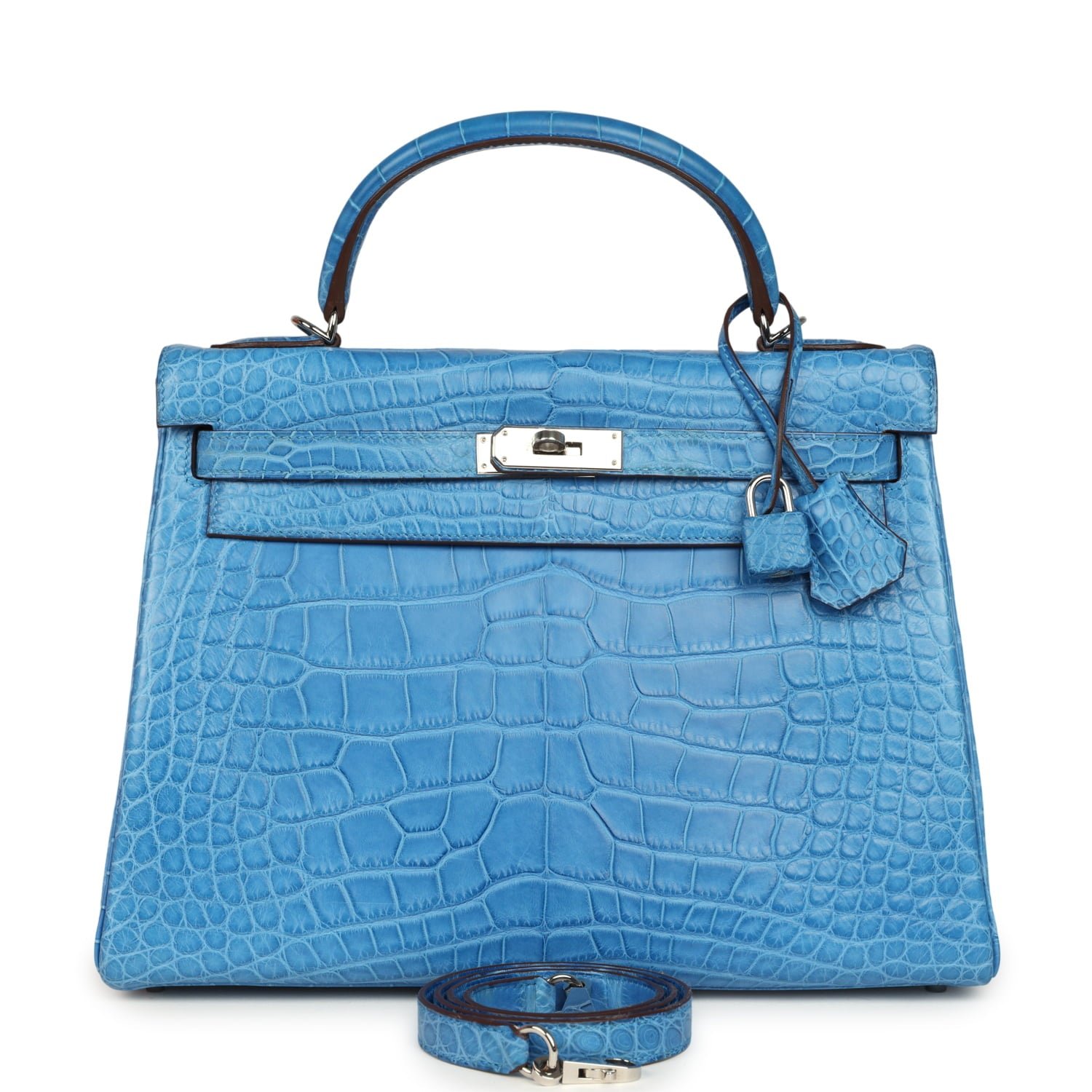 Hermes Kelly Retourne 32 Bleu Mykonos Matte Alligator Palladium Hardware