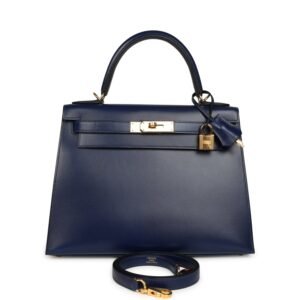 Hermes Kelly Sellier 28 Bleu Saphir Box Gold Hardware