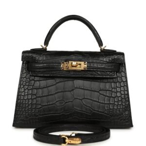 Hermes Special Order (HSS) Kelly Sellier 20 Black Verso Matte Alligator Gold Hardware