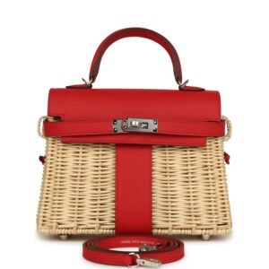 Hermes Mini Picnic Kelly 20 Rouge De Coeur Swift Palladium Hardware