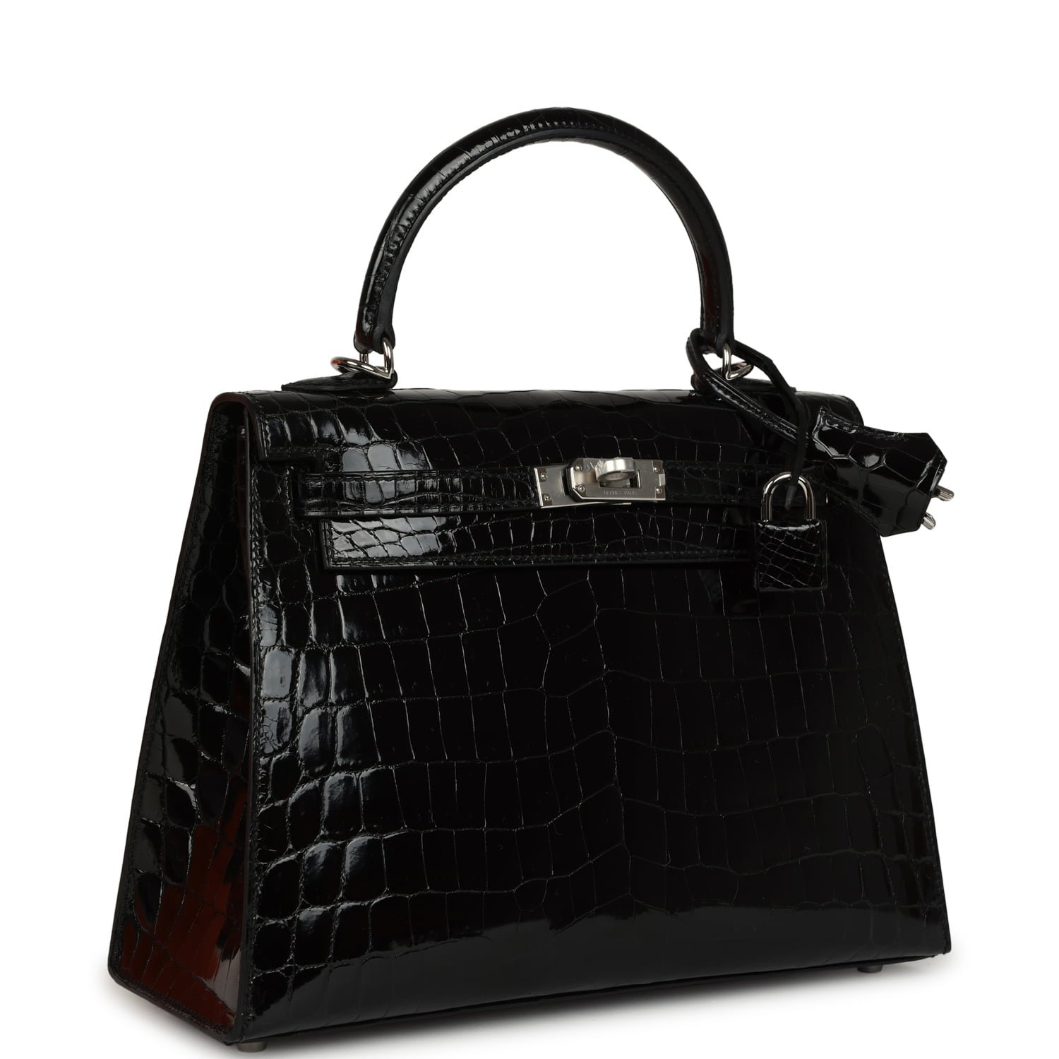 Hermes Kelly Sellier 25 Black Shiny Niloticus Crocodile Palladium Hardware - Image 2