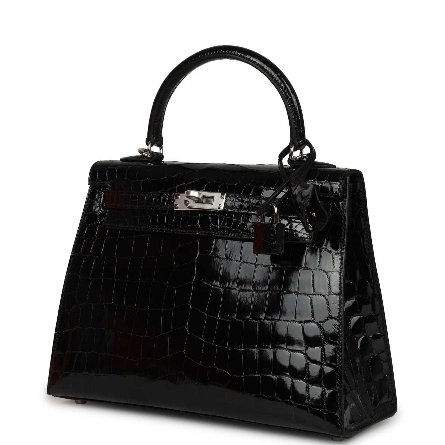 Hermes Kelly Sellier 25 Black Shiny Niloticus Crocodile Palladium Hardware - Image 5